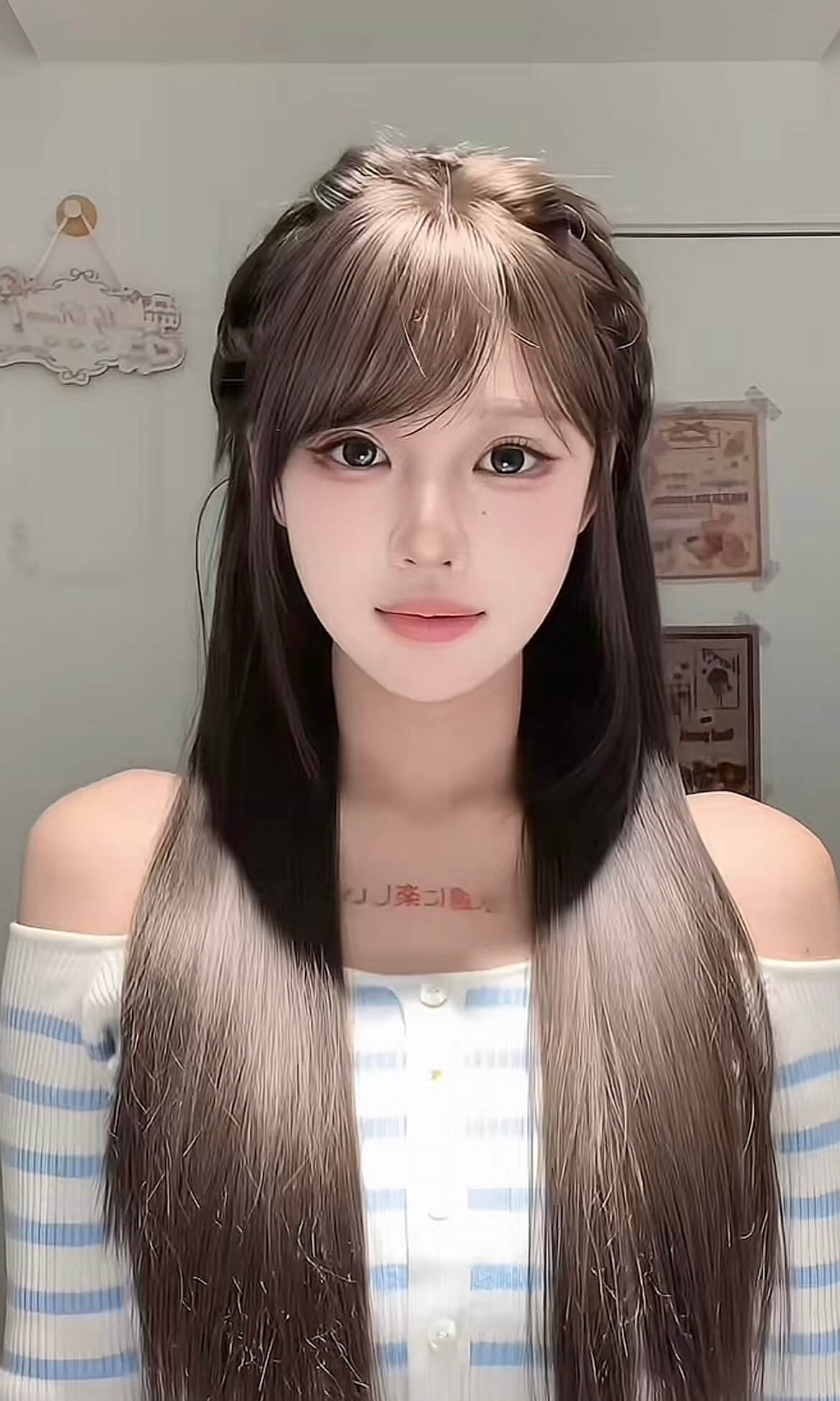 Iced Mocha 🧊 Long Straight Layered Wig with Wispy Bangs - Cool Ash Brown, Heat Resistant, 65-70cm