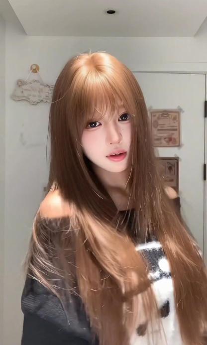 Sunshine 🌞 Bean Sun-Brown Long Straight Wig – Layered & Youthful Design, Full Cap, 60–70cm