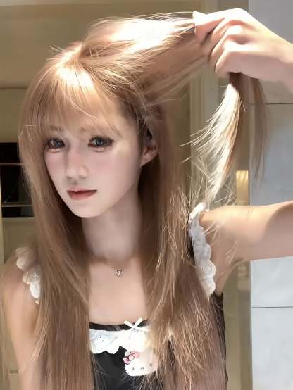 Fairy 🧚‍ Layered Bangs Wig – Golden Full Cap, Girl-Group Style, Soft & Natural