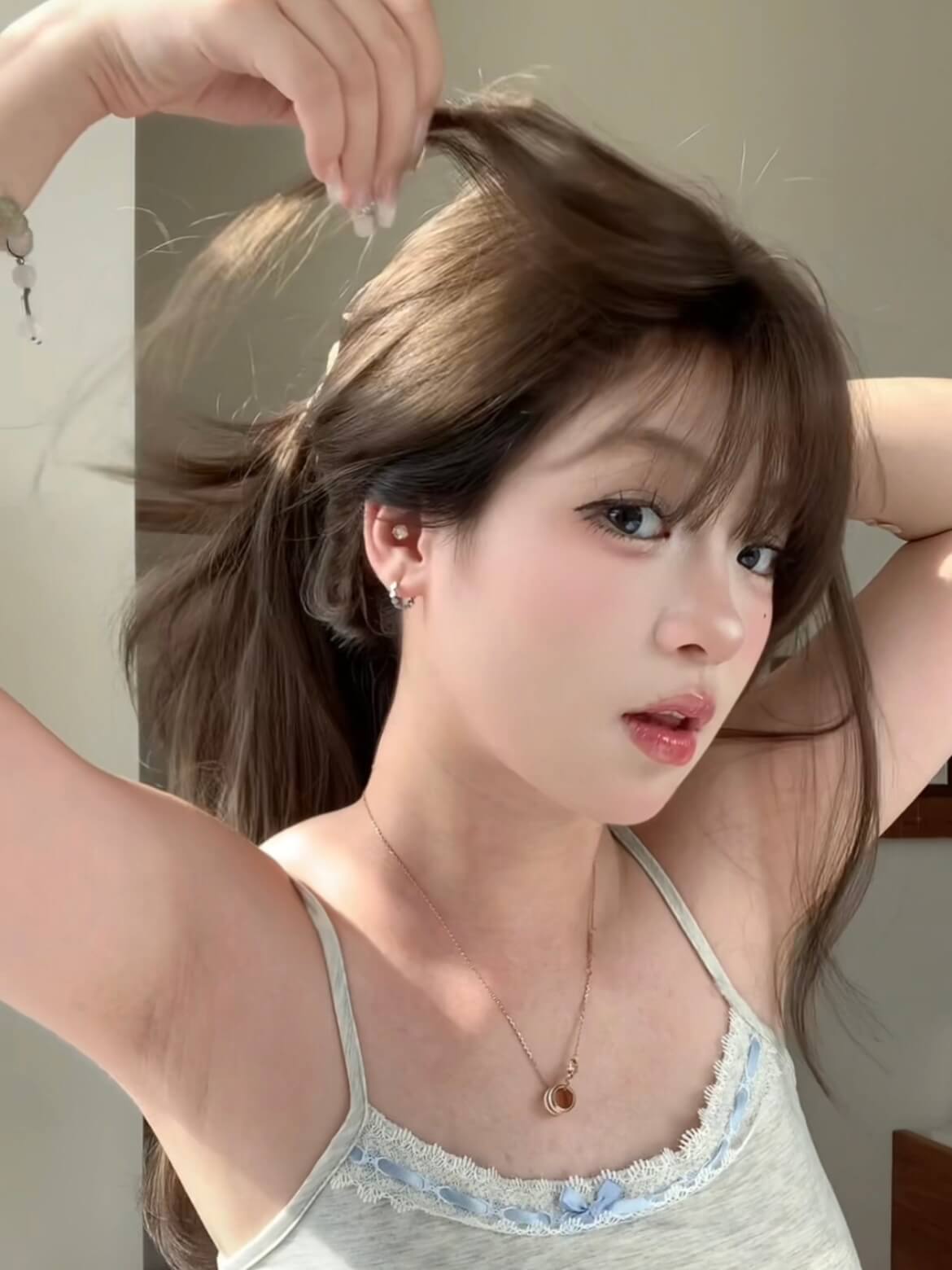 Dreamscape 🌖 Long Curly Wig with Bangs – Exclusive Design, Cool Brown, Full Cap, 60–70cm