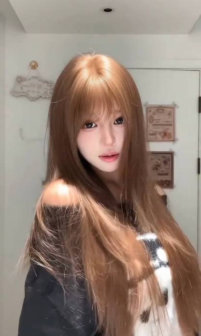 Sunshine 🌞 Bean Sun-Brown Long Straight Wig – Layered & Youthful Design, Full Cap, 60–70cm