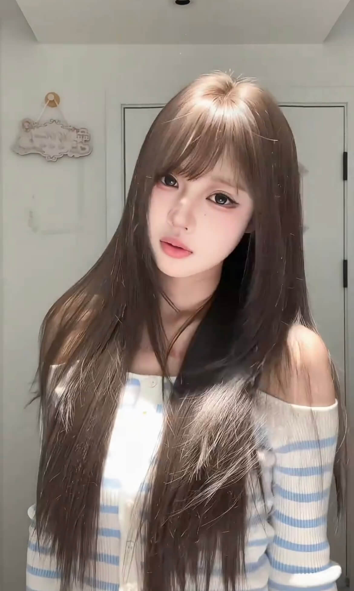 Iced Mocha 🧊 Long Straight Layered Wig with Wispy Bangs - Cool Ash Brown, Heat Resistant, 65-70cm