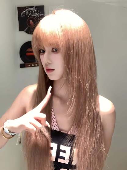 Fairy 🧚‍ Layered Bangs Wig – Golden Full Cap, Girl-Group Style, Soft & Natural