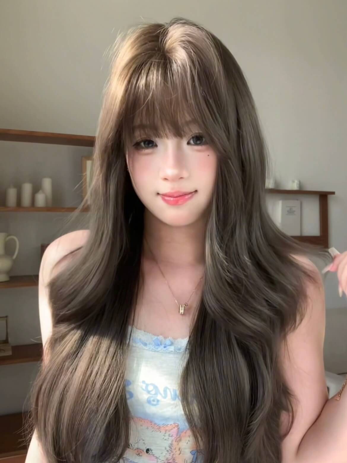 Dreamscape 🌖 Long Curly Wig with Bangs – Exclusive Design, Cool Brown, Full Cap, 60–70cm