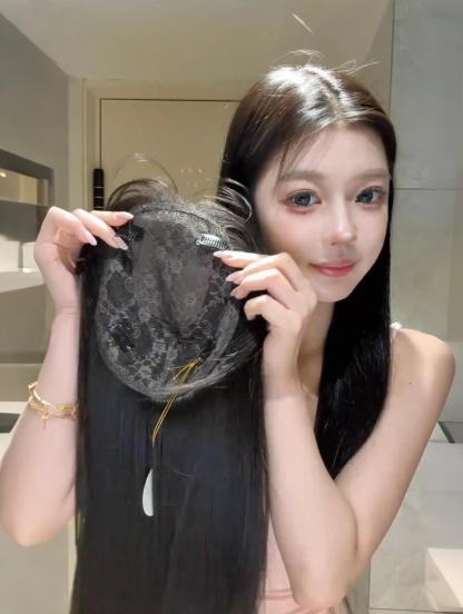 Moonlight🌙Long Straight Wig with Bangs – Refined Sideburns, Breathable & Natural, No Wig Cap Needed, 65–75cm