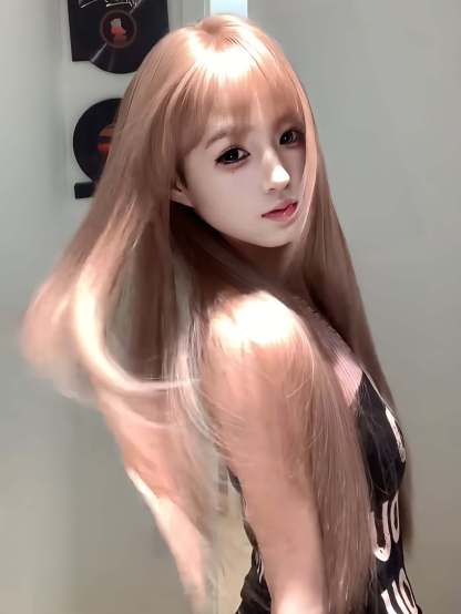 Fairy 🧚‍ Layered Bangs Wig – Golden Full Cap, Girl-Group Style, Soft & Natural