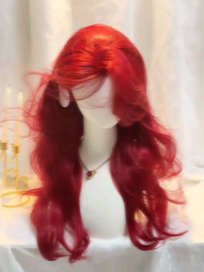 Cherry Cola 🍒 Long Wavy Wig with Curtain Bangs - Face-Framing, Heat Resistant, 65-70cm
