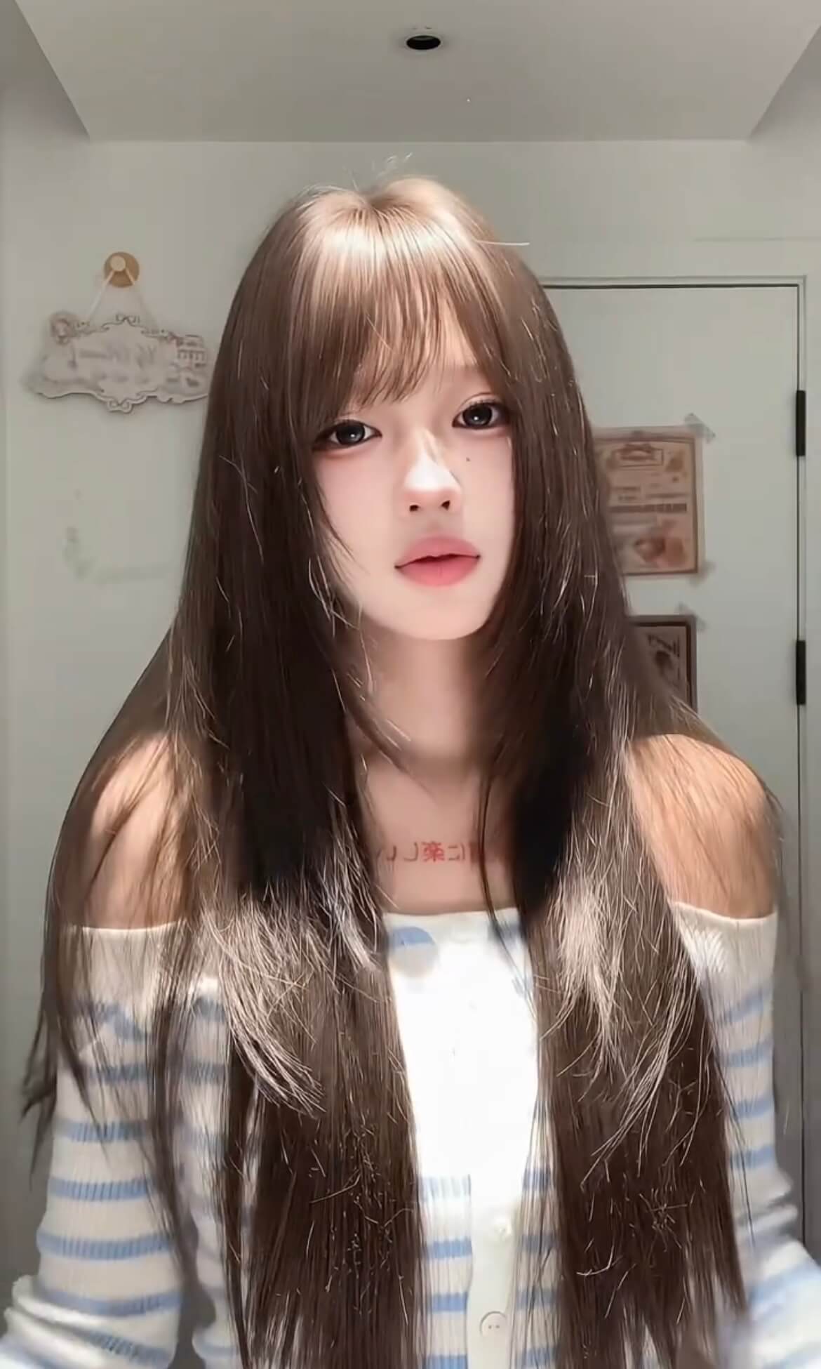 Iced Mocha 🧊 Long Straight Layered Wig with Wispy Bangs - Cool Ash Brown, Heat Resistant, 65-70cm
