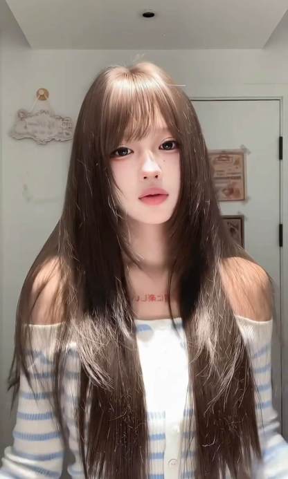 Iced Mocha 🧊 Long Straight Layered Wig with Wispy Bangs - Cool Ash Brown, Heat Resistant, 65-70cm