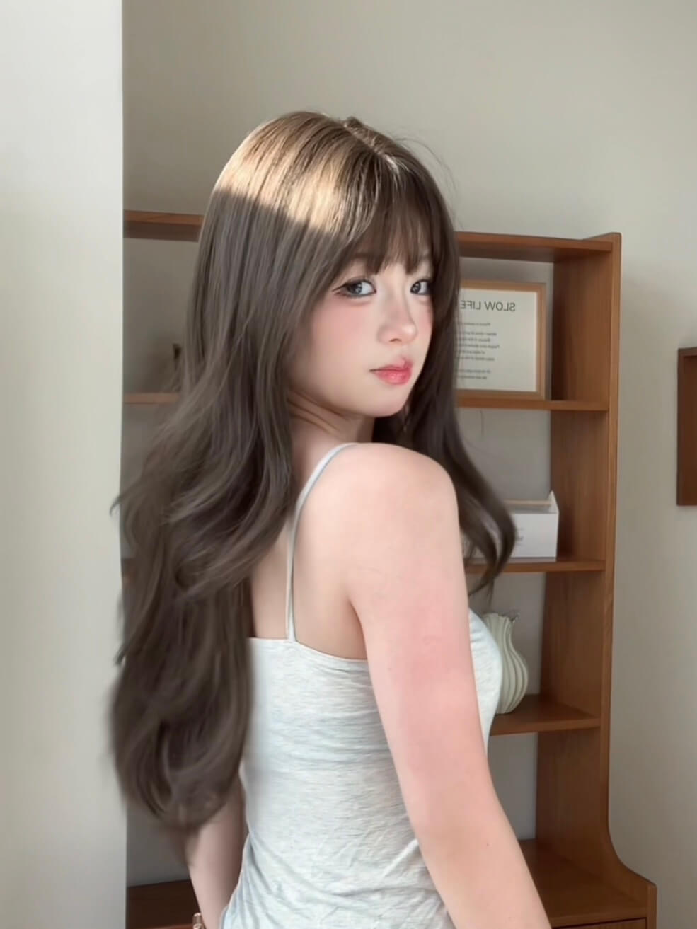 Dreamscape 🌖 Long Curly Wig with Bangs – Exclusive Design, Cool Brown, Full Cap, 60–70cm