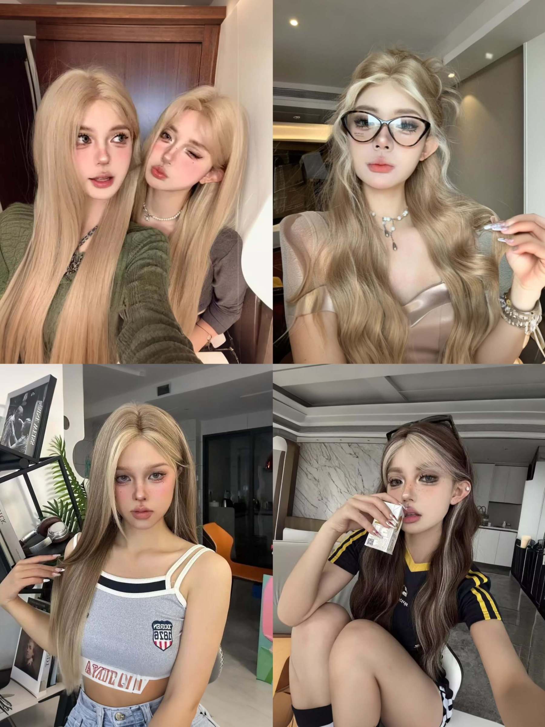 Starlight✨ Blonde Highlighted Long Wig – Middle Part, Wavy + Straight Styles, Face-Framing Layers, Natural & Breathable, Full Cap, 65–75cm