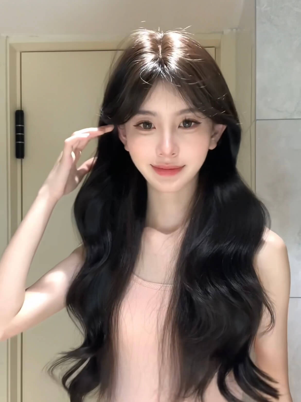 Heartbeat 💖  Middle-Part Wavy Topper – Exclusive Design, Natural Black, No-Wig-Cap Style, 65–75cm