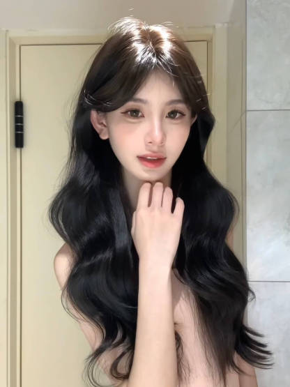 Heartbeat 💖  Middle-Part Wavy Topper – Exclusive Design, Natural Black, No-Wig-Cap Style, 65–75cm