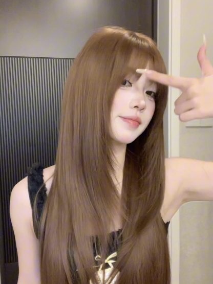 Sweet ❤ Bean Sun-Brown Long Straight Wig – Layered & Youthful Design, Full Cap, 60–70cm