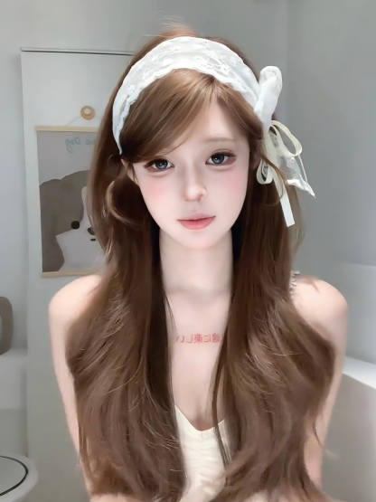 Cookie 🍪 Middle-Part Brown Wavy Wig – Natural & Silky, Full Cap, 65–75 cm