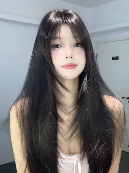 Whisper Layered Long Straight Wig – Refined Sideburns, Natural & Breathable, Full Cap, 60–70cm