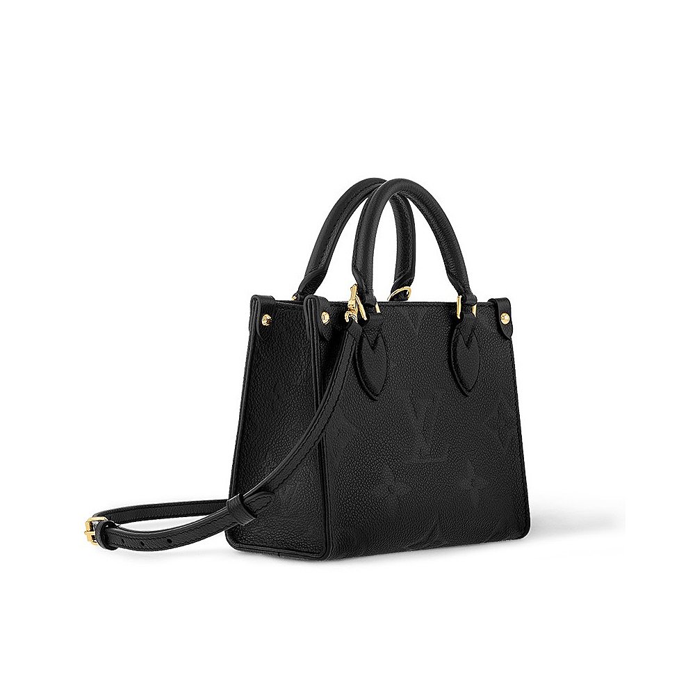 LV/ルイ・ヴィトン24新作 レディースブラックカーフレザーエンボス加工取り外し可能ショルダーストラップ付きハンドバッグ  