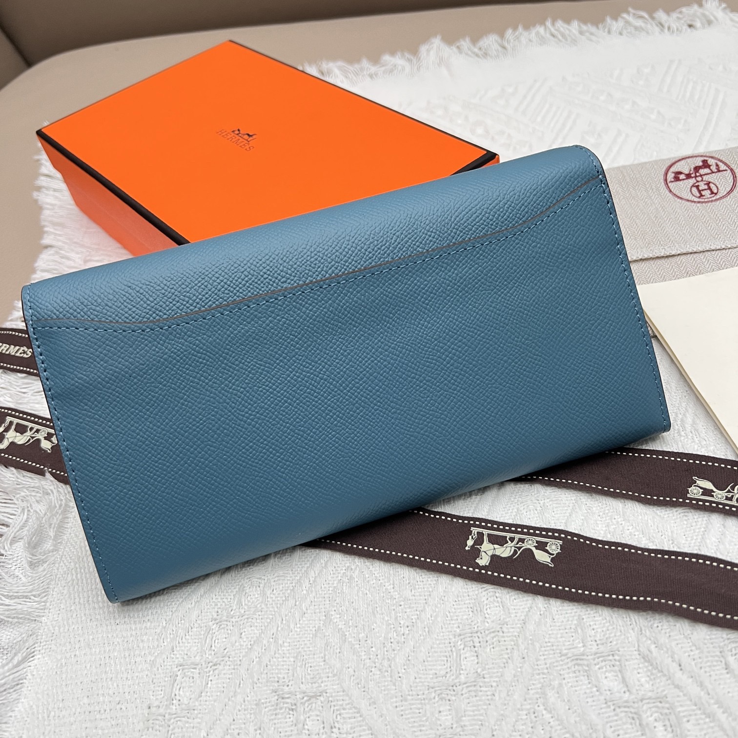 HERMES Constance To Go バックル付きシルバーエプソン牛革クラッチウォレットカードケース