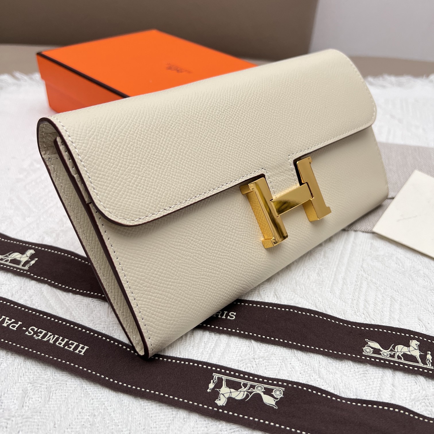 HERMES Constance To Go バックル付きシルバーエプソン牛革クラッチウォレットカードケース