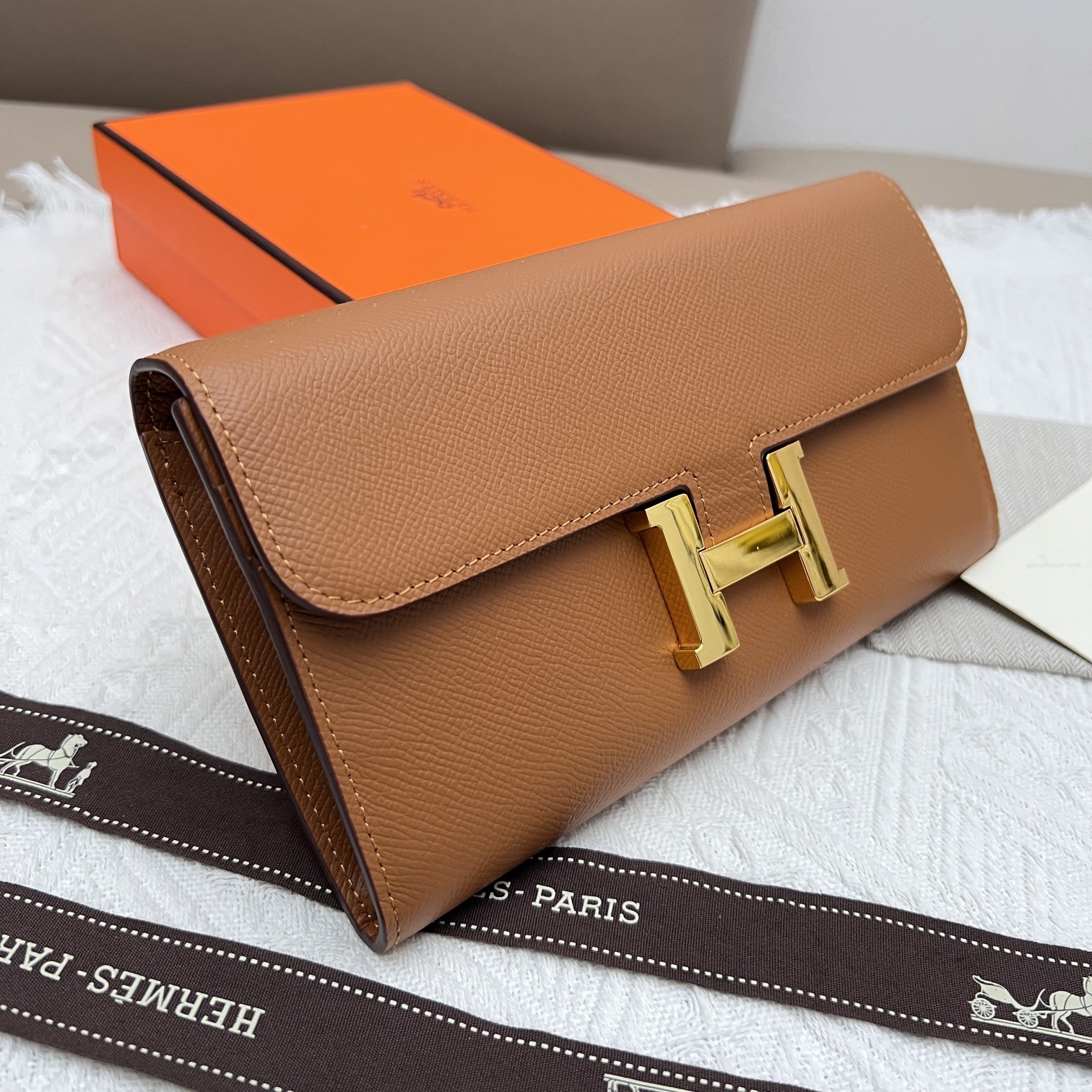HERMES Constance To Go バックル付きシルバーエプソン牛革クラッチウォレットカードケース