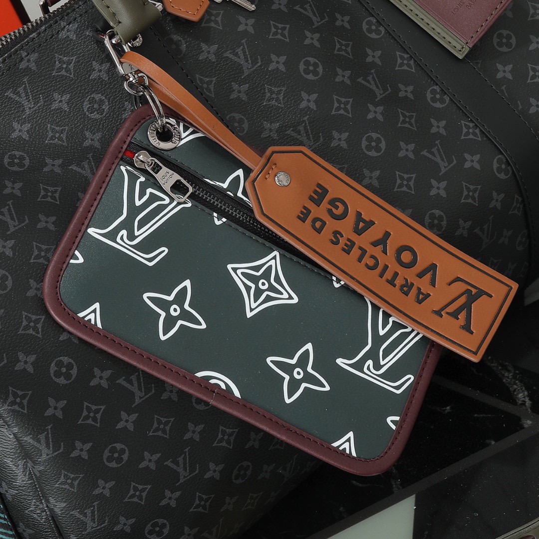 LOUIS VUITTON ルイ・ヴィトン  KEEPALL BANDOULIERE トラベルバッグ パッチワーク ジムバッグ ハンドバッグM56856 黒花