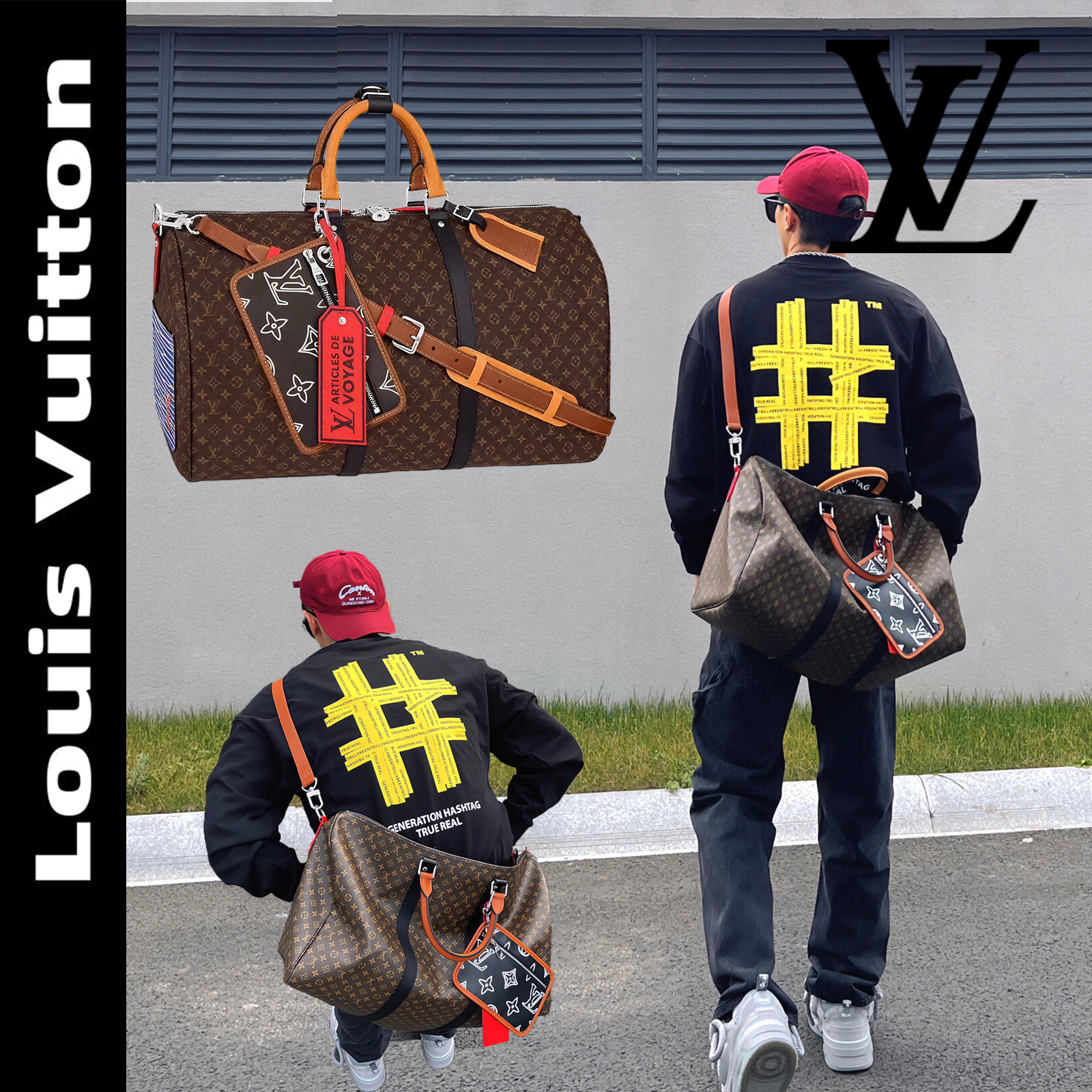 LOUIS VUITTON ルイ・ヴィトン  KEEPALL BANDOULIERE トラベルバッグ パッチワーク ジムバッグ ハンドバッグM56855老花