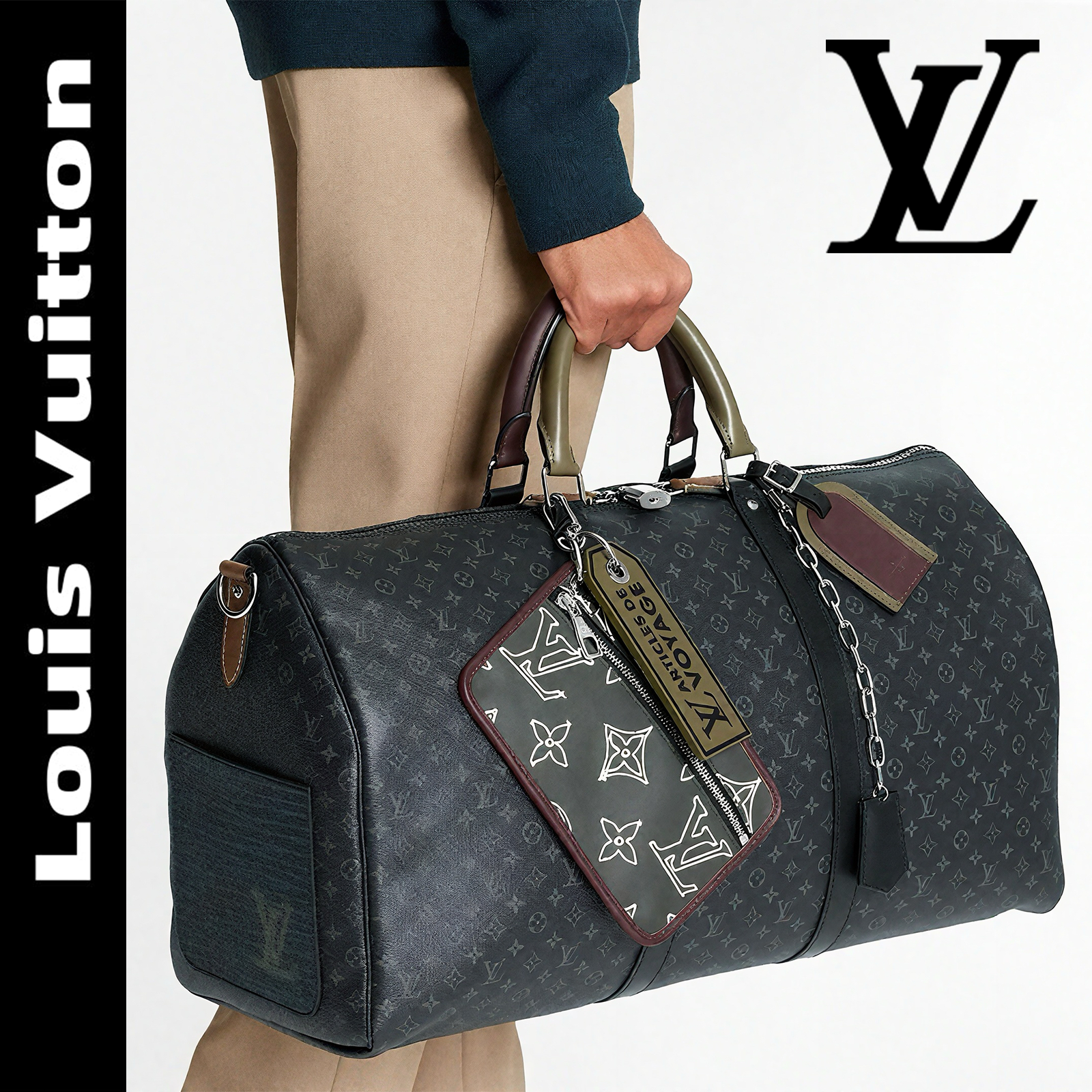 LOUIS VUITTON ルイ・ヴィトン  KEEPALL BANDOULIERE トラベルバッグ パッチワーク ジムバッグ ハンドバッグM56856 黒花