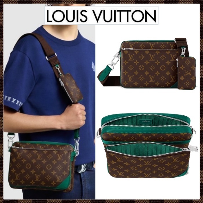 《グリーンがアクセント♪》LouisVuitton トリオメッセンジャー M12766