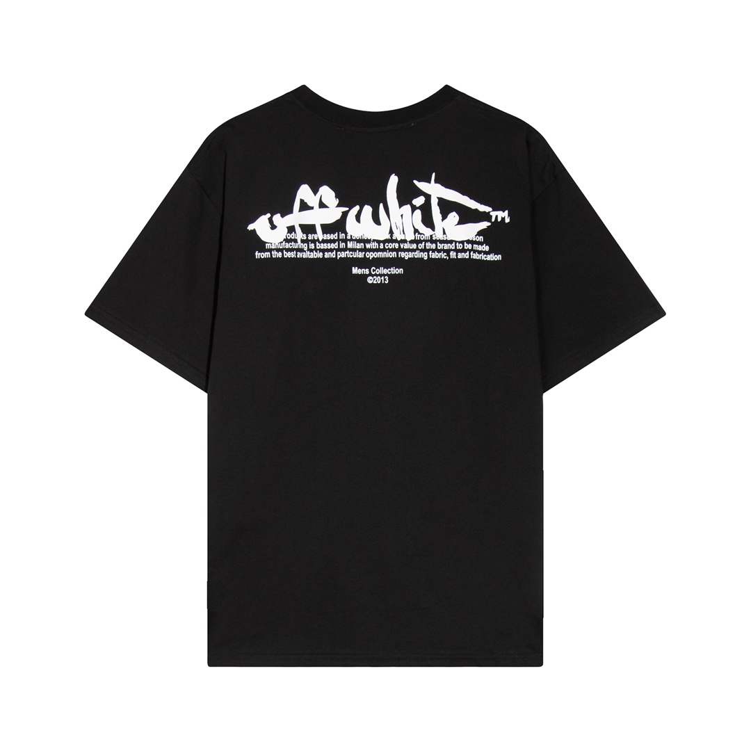 OFF-WHITE(オフホワイト) 2023　半袖シャツ　Tシャツ 矢じり　100％純綿生地　　快適　通気性が良い　シンプルの風格　かっこいい　黒　男女兼用