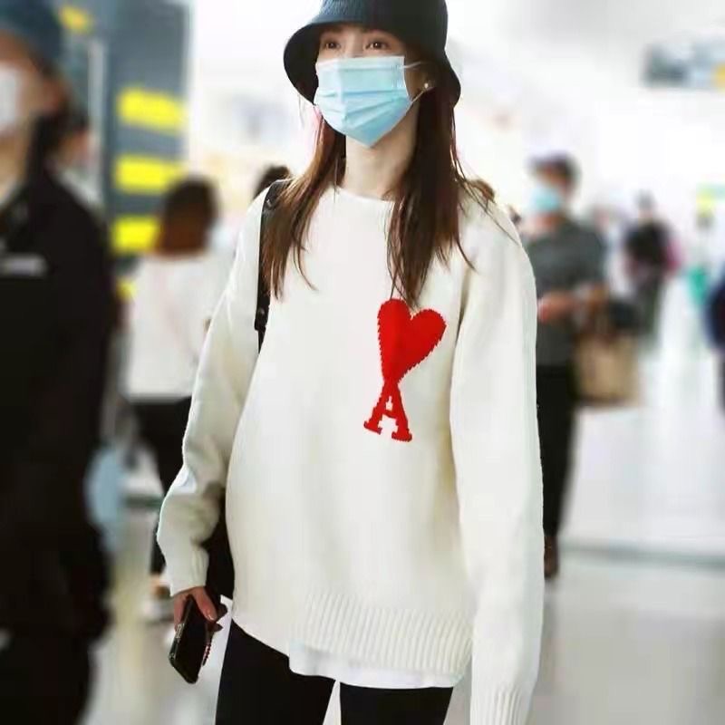 AMI PARIS セーター ハート刺繍プリント 男女兼用ニット