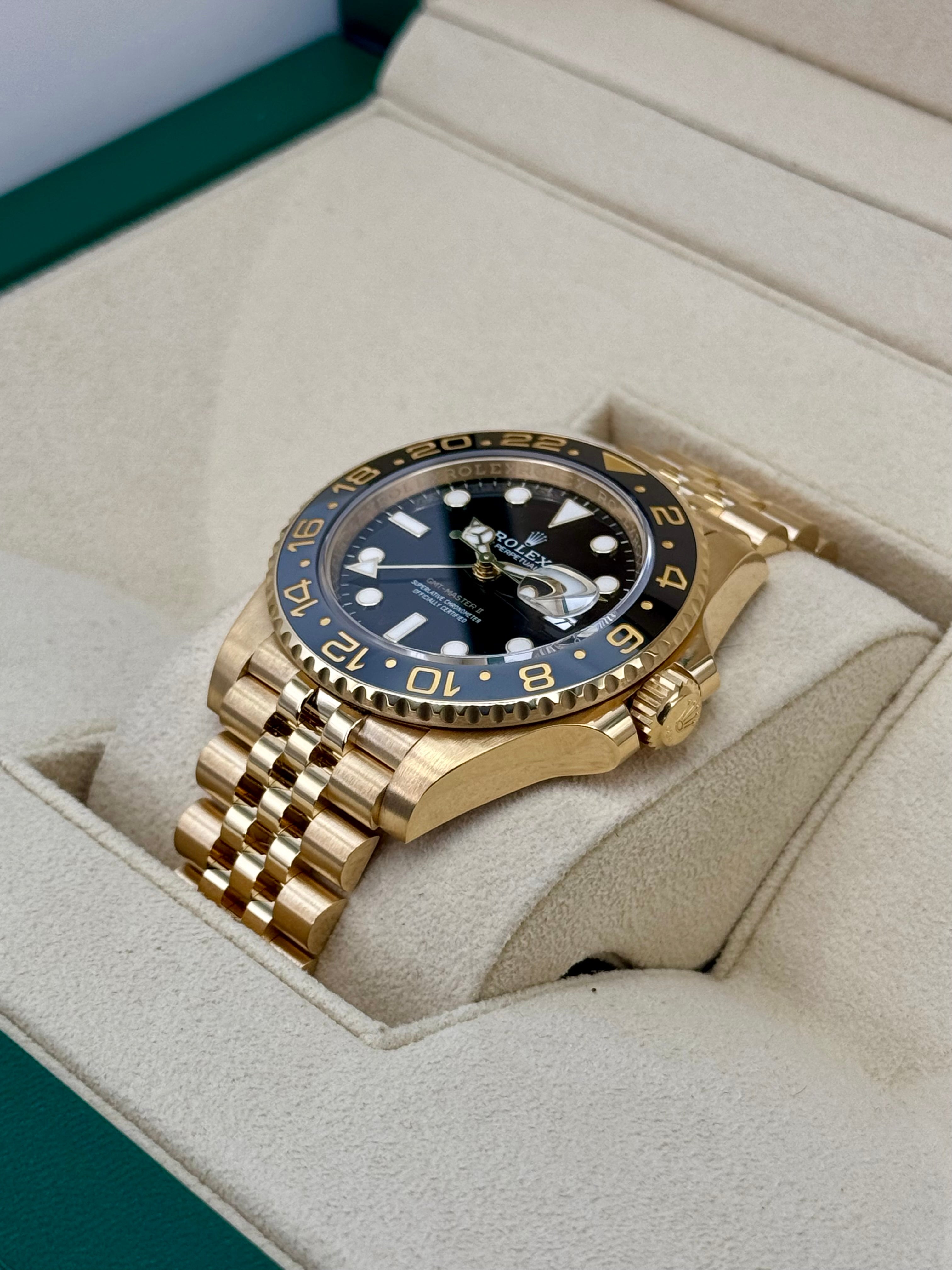 2023 Rolex GMT Master II 40mm 126718GRNR Yellow Gold Jubilee Black Dial