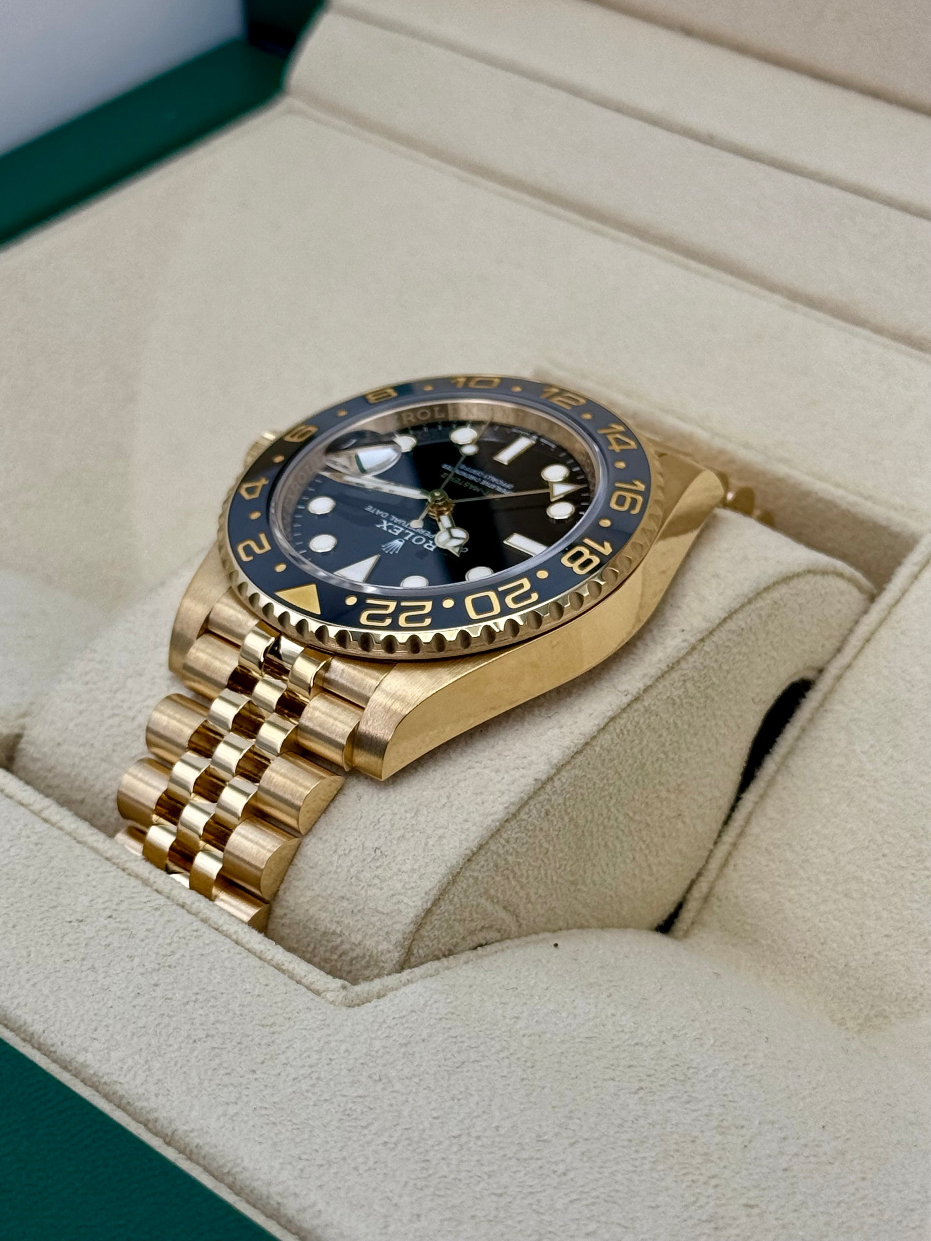 2023 Rolex GMT Master II 40mm 126718GRNR Yellow Gold Jubilee Black Dial