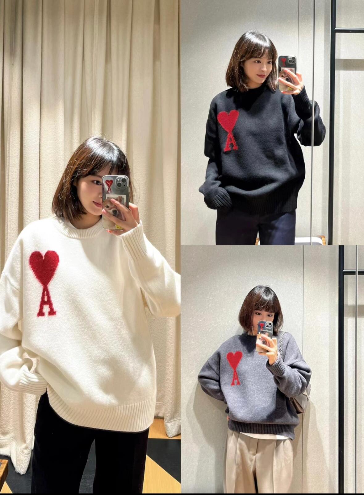 AMI PARIS セーター ハート刺繍プリント 男女兼用ニット