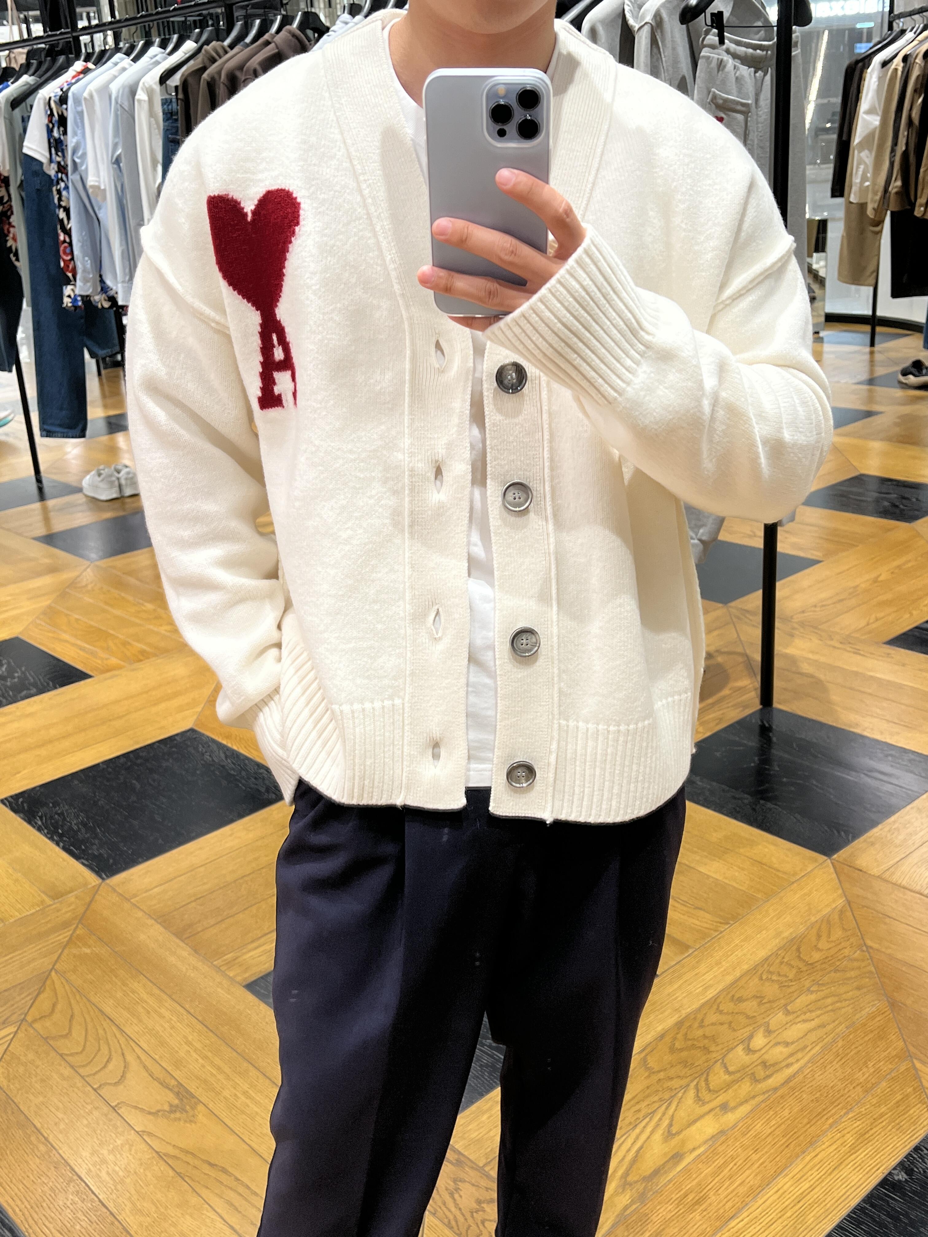 AMI PARIS ハートプリント 男女兼用 ニットセーター カーディガン