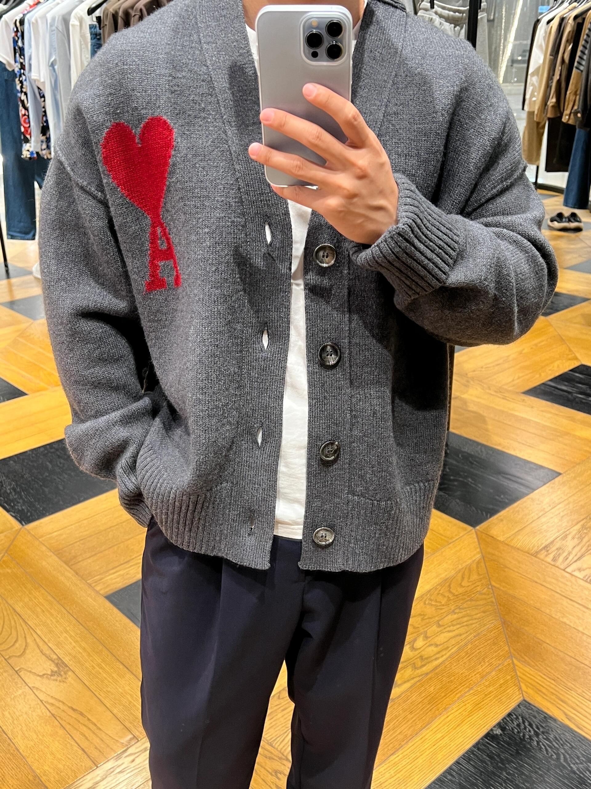 AMI PARIS ハートプリント 男女兼用 ニットセーター カーディガン