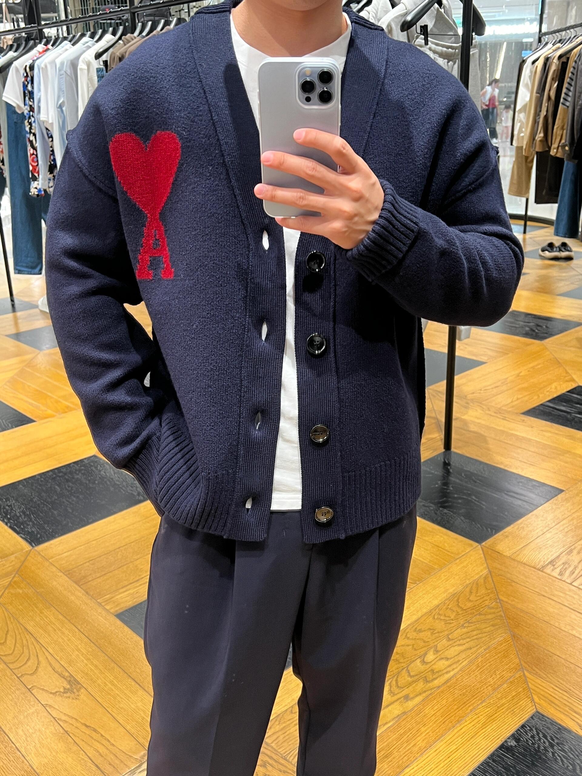 AMI PARIS ハートプリント 男女兼用 ニットセーター カーディガン