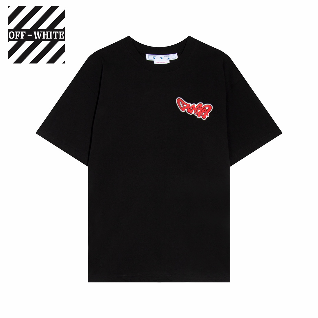 OFF-WHITE(オフホワイト) 2023　春夏新作　半袖シャツ　Tシャツ 矢じり　100％純綿生地　　快適　通気性が良い　シンプルの風格　かっこいい　黒　男女兼用