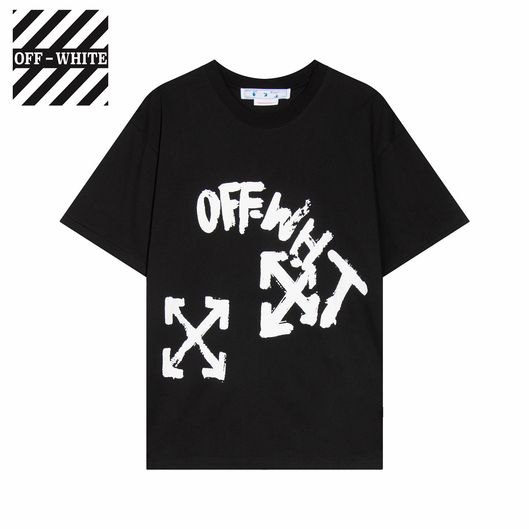 OFF-WHITE(オフホワイト) 2023　半袖シャツ　Tシャツ 矢じり　100％純綿生地　　快適　通気性が良い　シンプルの風格　かっこいい　黒　男女兼用