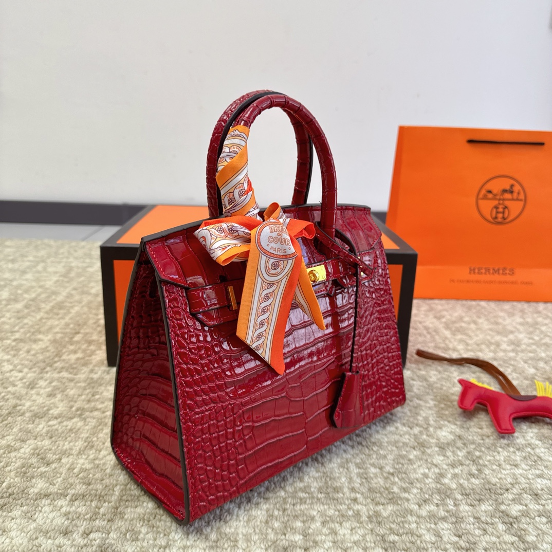 HERMES 高級ワニ革模様 プラチナバッグ