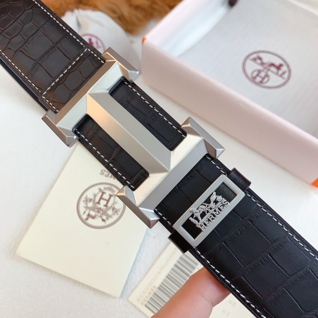 HERMES  本物の同期式高品質純鋼バックル、スモールクロコダイル腹パターンバージョン