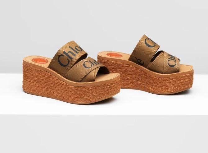 【Chloe】ウェッジミュール キャンバス製「Woody」ウェッジミュール