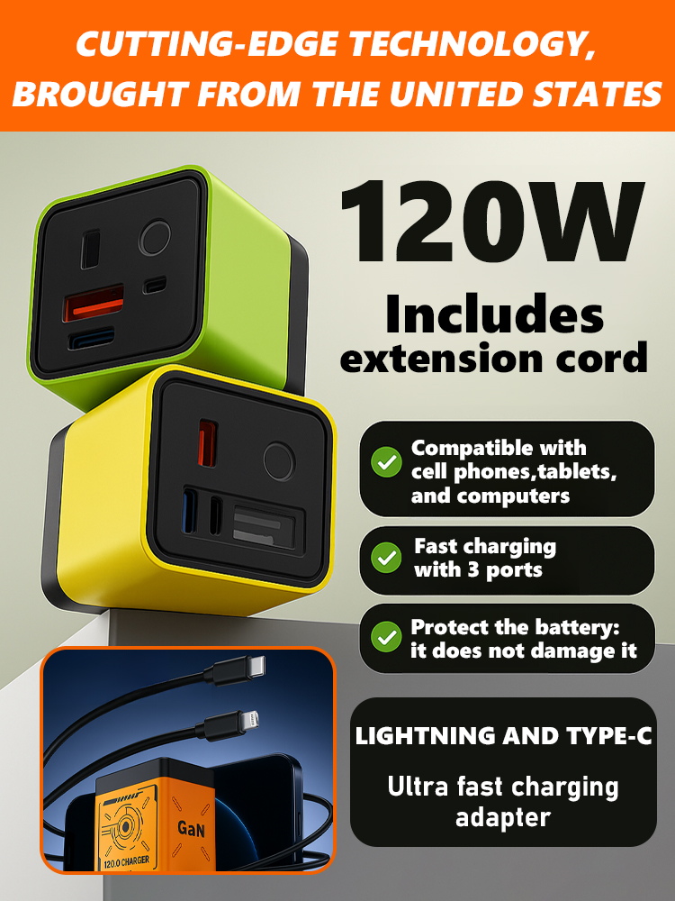 [With retractable charging cable] 120w super fast charging charger