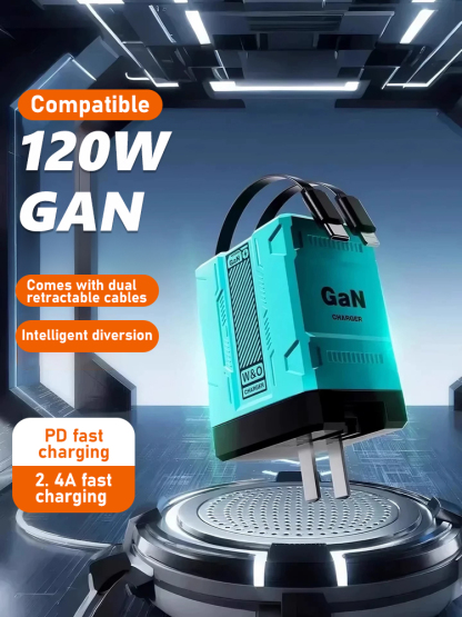 [With retractable charging cable] 120w super fast charging charger