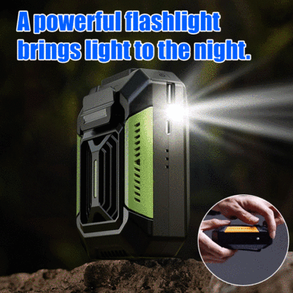 Portable outdoor cooling circulation device [flashlight + mobile power] with belt