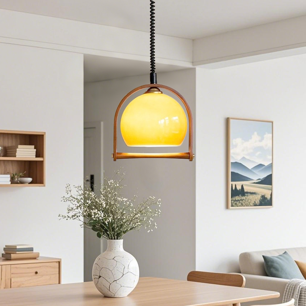 ペンダントライト おしゃれ ガラス レトロ 木 1灯 吊下げ灯 天井照明 間接照明 北欧 LED電球 洋風 キッチン 照明器具 トイレ 階段 引掛シーリング ダクトレール 電気 モダン シンプル かわいい リビング ダイニング インテリア照明 食卓 和室 癒やし 省エネ