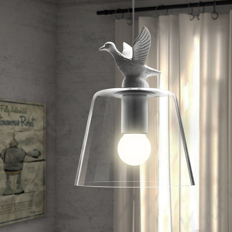 ペンダントライト 北欧 ガラス 小鳥 ダイニング おしゃれ 1灯 口金E26 LED対応 アイアン 金属 モダン シンプル デザイン 照明 天井照明 ライト 玄関 リビング 寝室 洗面所 居間 キッチン ダクトレール 引掛けシーリング 北欧