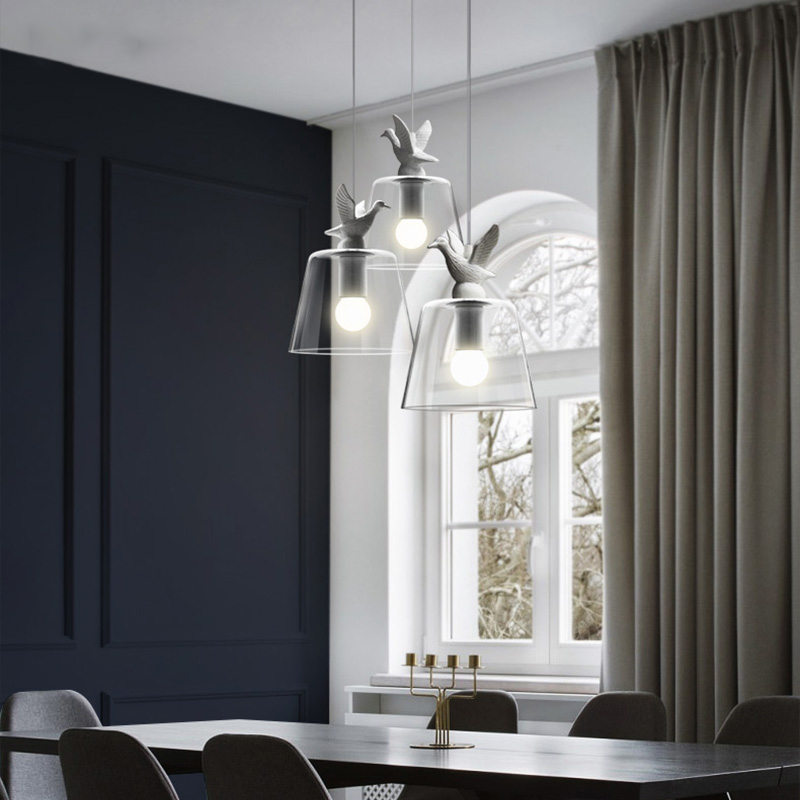 ペンダントライト 北欧 ガラス 小鳥 ダイニング おしゃれ 1灯 口金E26 LED対応 アイアン 金属 モダン シンプル デザイン 照明 天井照明 ライト 玄関 リビング 寝室 洗面所 居間 キッチン ダクトレール 引掛けシーリング 北欧
