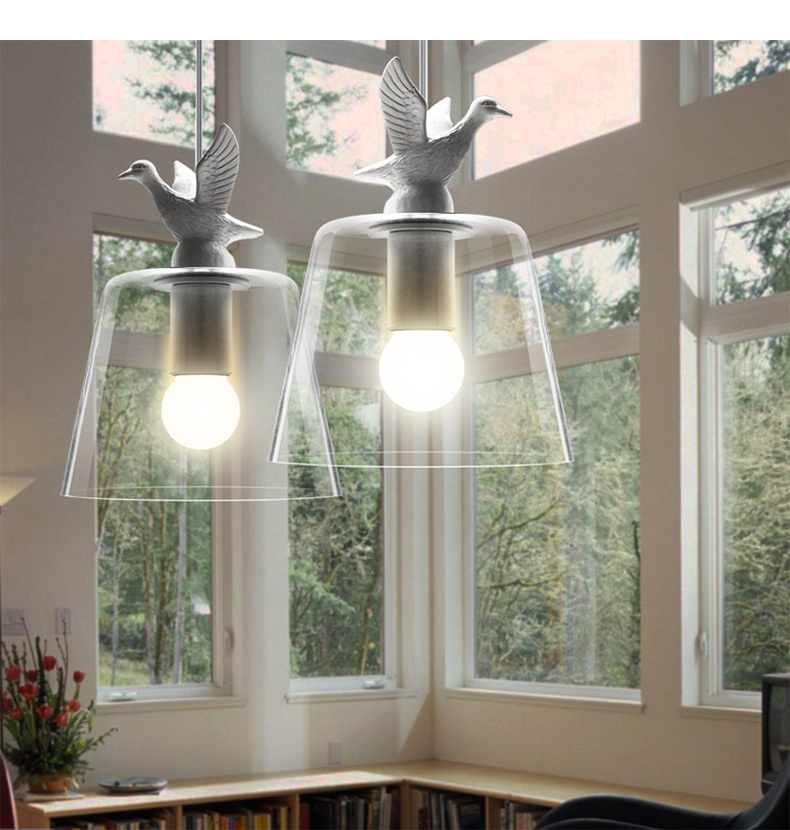 ペンダントライト 北欧 ガラス 小鳥 ダイニング おしゃれ 1灯 口金E26 LED対応 アイアン 金属 モダン シンプル デザイン 照明 天井照明 ライト 玄関 リビング 寝室 洗面所 居間 キッチン ダクトレール 引掛けシーリング 北欧