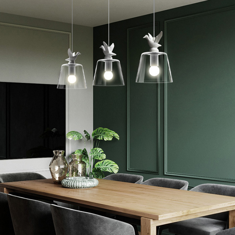 ペンダントライト 北欧 ガラス 小鳥 ダイニング おしゃれ 1灯 口金E26 LED対応 アイアン 金属 モダン シンプル デザイン 照明 天井照明 ライト 玄関 リビング 寝室 洗面所 居間 キッチン ダクトレール 引掛けシーリング 北欧