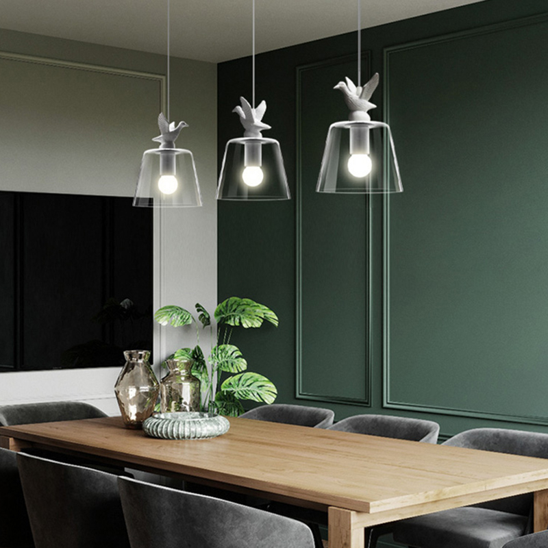ペンダントライト 北欧 ガラス 小鳥 ダイニング おしゃれ 1灯 口金E26 LED対応 アイアン 金属 モダン シンプル デザイン 照明 天井照明 ライト 玄関 リビング 寝室 洗面所 居間 キッチン ダクトレール 引掛けシーリング 北欧